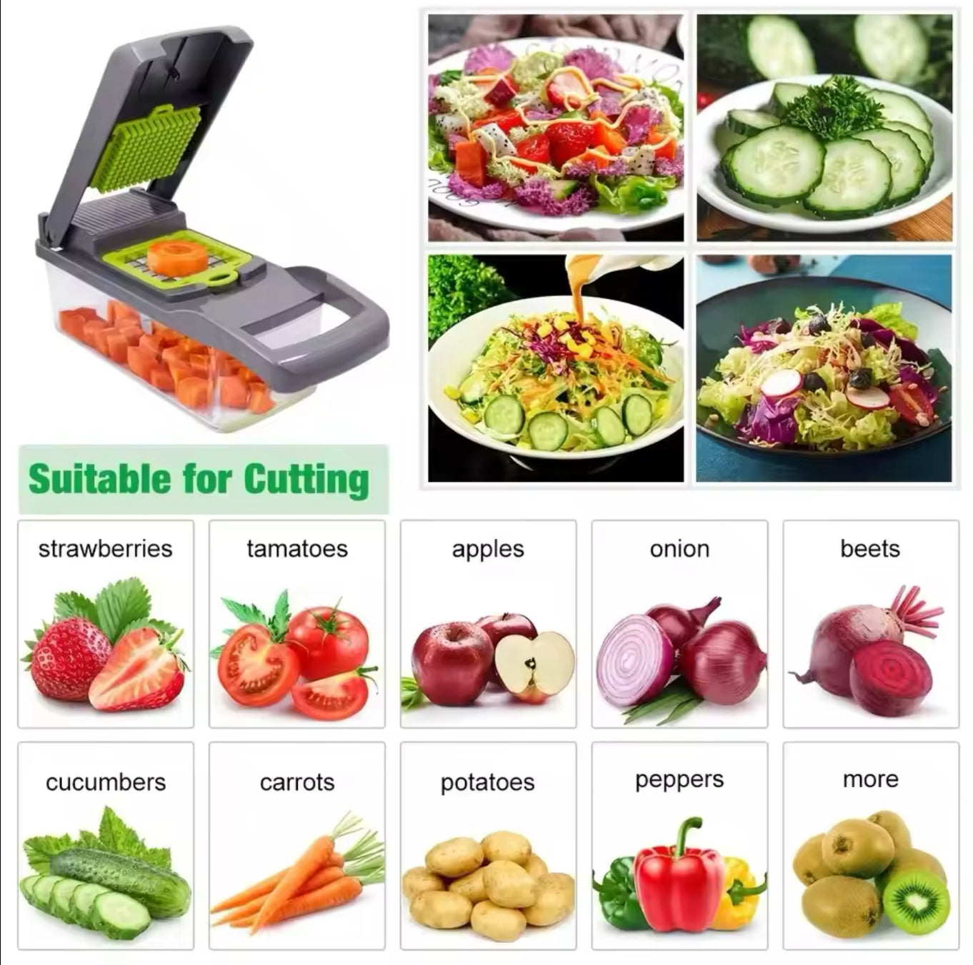 16-Piece Vegetable Chopper and Slicer Set: Multi-Functional Onion Chopper with Handle, Food Grater, Dicer, and Potato Shredder for Kitchen Use.