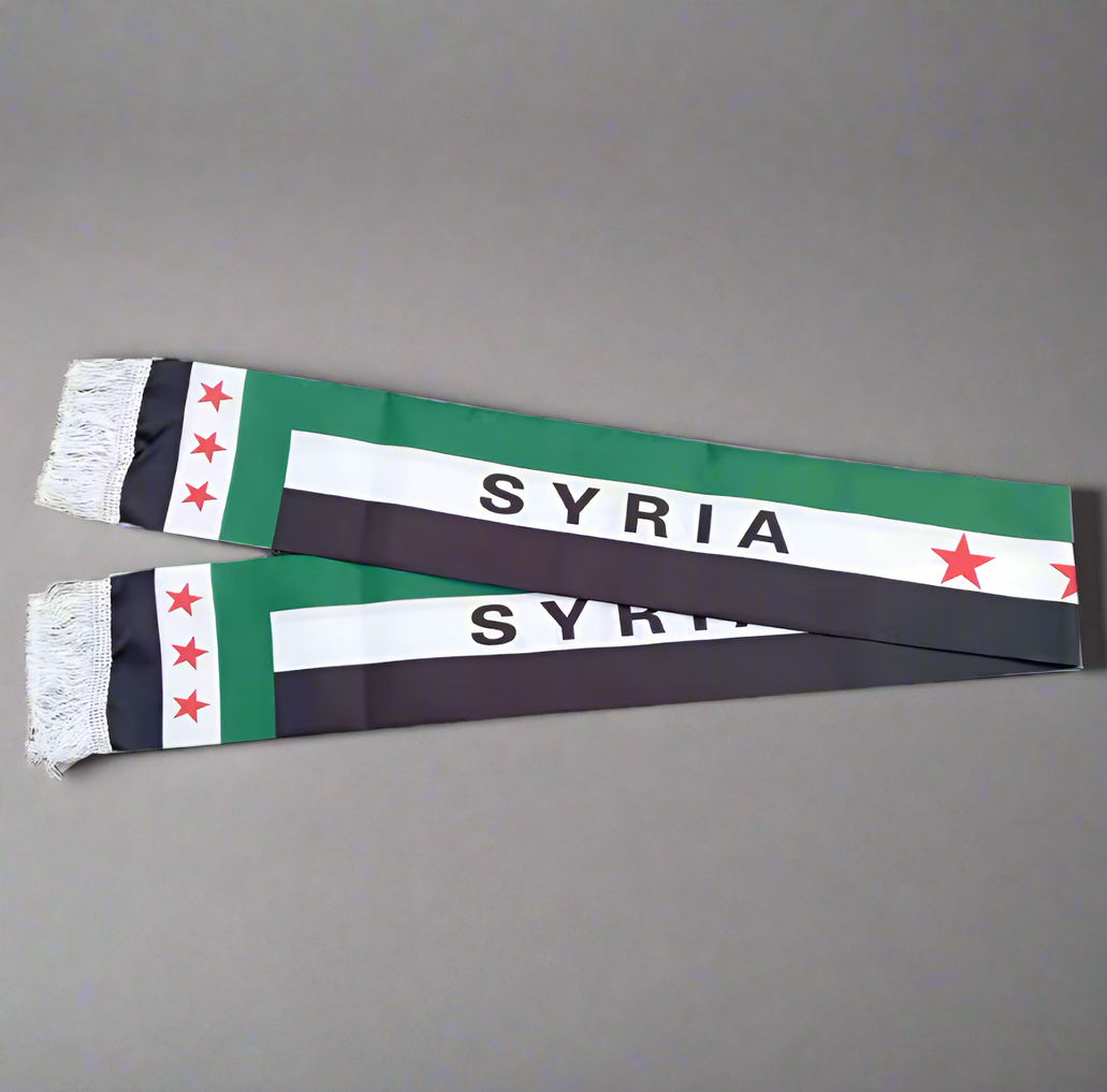 Syrian Flag scarf 15x150cm, Republic of Syria Banner, Three-Star Syrian Republic Scarf