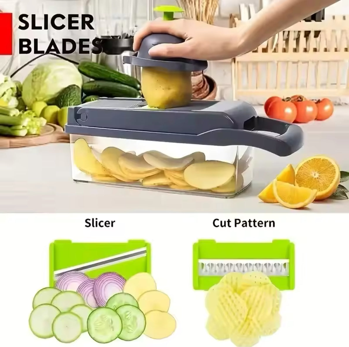 16-Piece Vegetable Chopper and Slicer Set: Multi-Functional Onion Chopper with Handle, Food Grater, Dicer, and Potato Shredder for Kitchen Use.