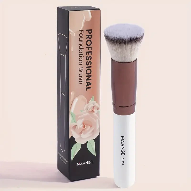 MAANGE 2PCS Foundation Brush Set - Flat Angled Kabuki and Powder Blush Brushes with Soft Bristles for Liquid Makeup - Professional Cosmetic Tools.