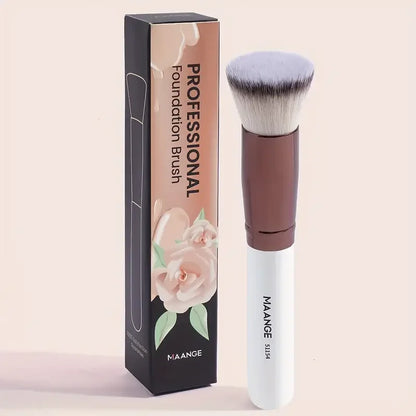 MAANGE 2PCS Foundation Brush Set - Flat Angled Kabuki and Powder Blush Brushes with Soft Bristles for Liquid Makeup - Professional Cosmetic Tools.