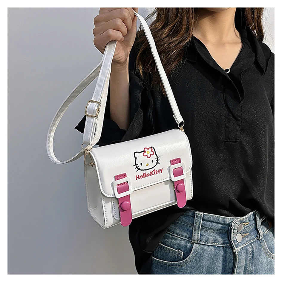 Sanrio PU Square Bag - Anime Shoulder Bags, Kawaii Messenger Tote, Cute Cartoon Backpacks Featuring My Melody, Cinnamoroll, and Kuromi Fashion Bags.