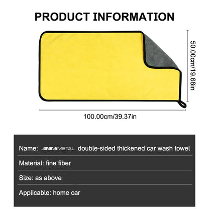 SEAMETAL 50x100cm Car Washing Towel - 400GSM Microfiber Cleaning Cloth with High Water Absorption - Double-Sided Soft Car Wash Drying Towel.