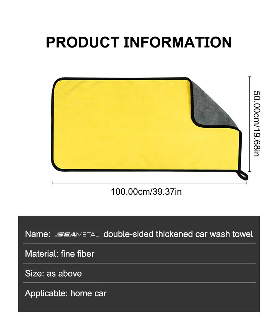 SEAMETAL 50x100cm Car Washing Towel - 400GSM Microfiber Cleaning Cloth with High Water Absorption - Double-Sided Soft Car Wash Drying Towel.