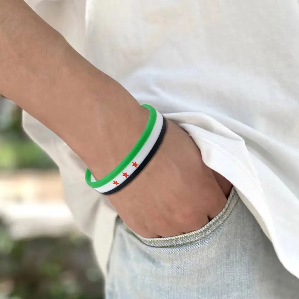 1pc Syria Flag Silicone Bracelet - Sports Wristband Bangle for Women and Men.