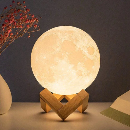 8cm Moon Lamp LED Night Light - Battery Powered with Stand - Starry Lamp for Bedroom Decor