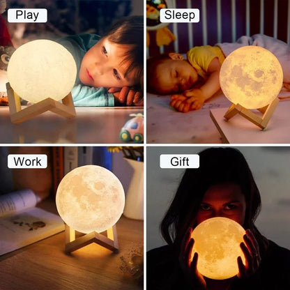 8cm Moon Lamp LED Night Light - Battery Powered with Stand - Starry Lamp for Bedroom Decor