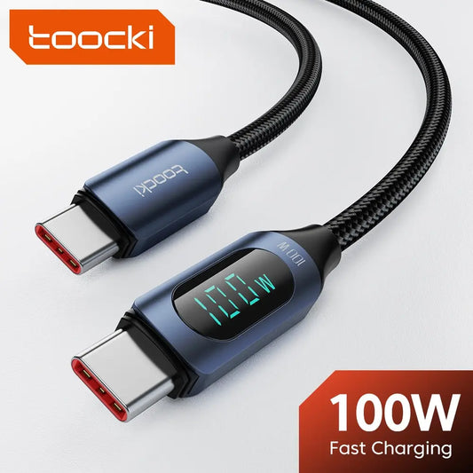 Toocki Type-C to Type-C Cable 100W PD Fast Charging - USB-C Display Cable Compatible with Xiaomi POCO F3, Realme, MacBook, and iPad