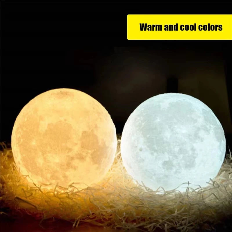 8cm Moon Lamp LED Night Light - Battery Powered with Stand - Starry Lamp for Bedroom Decor