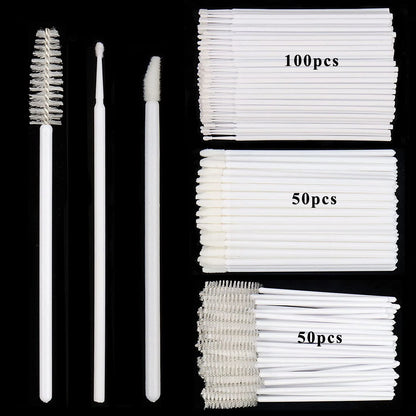 200pcs Disposable Brush Set - Mascara Wands, Lip Brushes, and Microbrush Applicators for Eyelash Extensions and Eyebrow Makeup Tools.