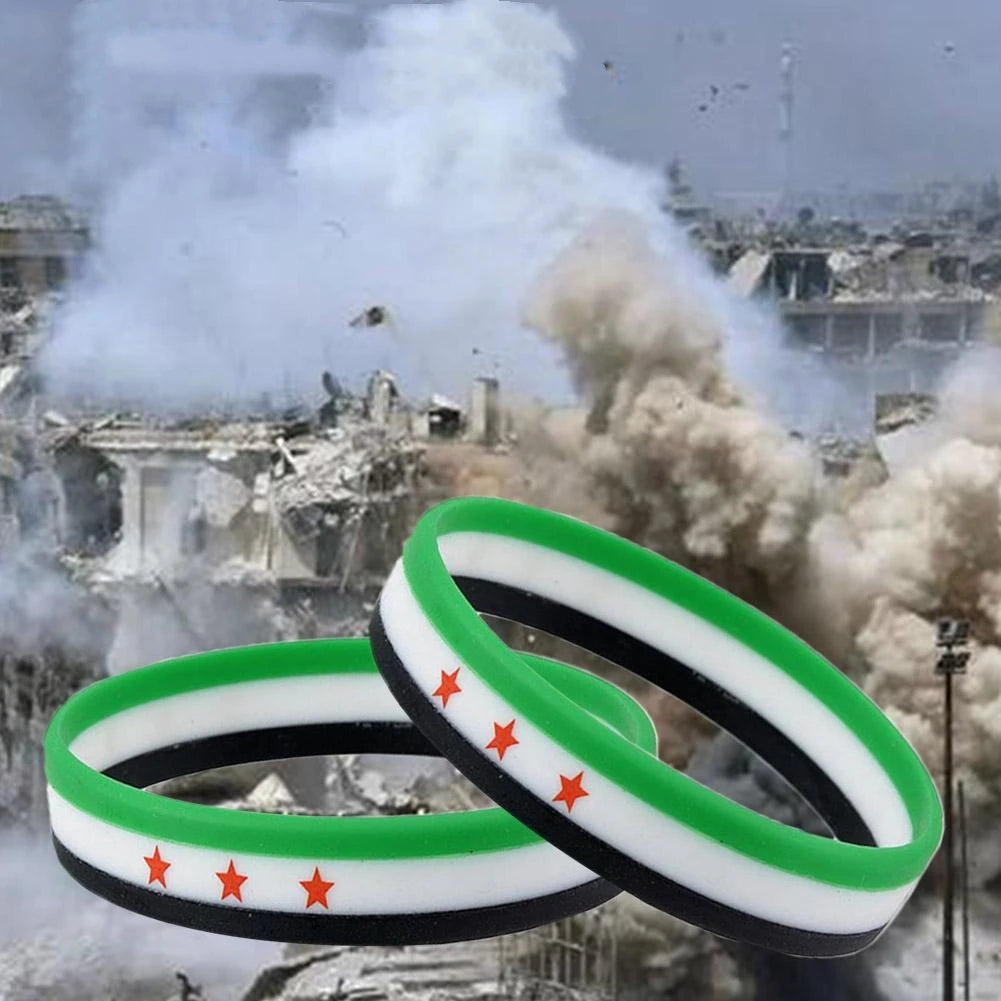 1pc Syria Flag Silicone Bracelet - Sports Wristband Bangle for Women and Men.