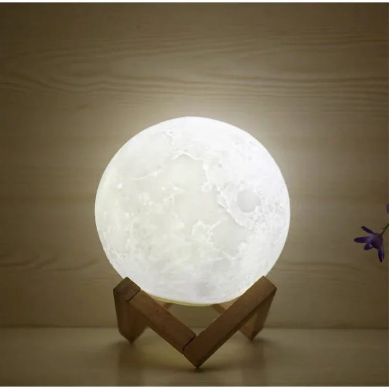 8cm Moon Lamp LED Night Light - Battery Powered with Stand - Starry Lamp for Bedroom Decor