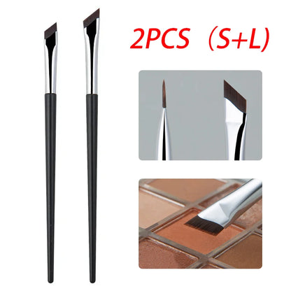 2pcs Angled Blade Eyeliner Brush - Ultra-Thin Fine Eyebrow and Flat Sickle Eyeliner Brushes - Precise Angled Makeup Tools for Eyeliner Application.