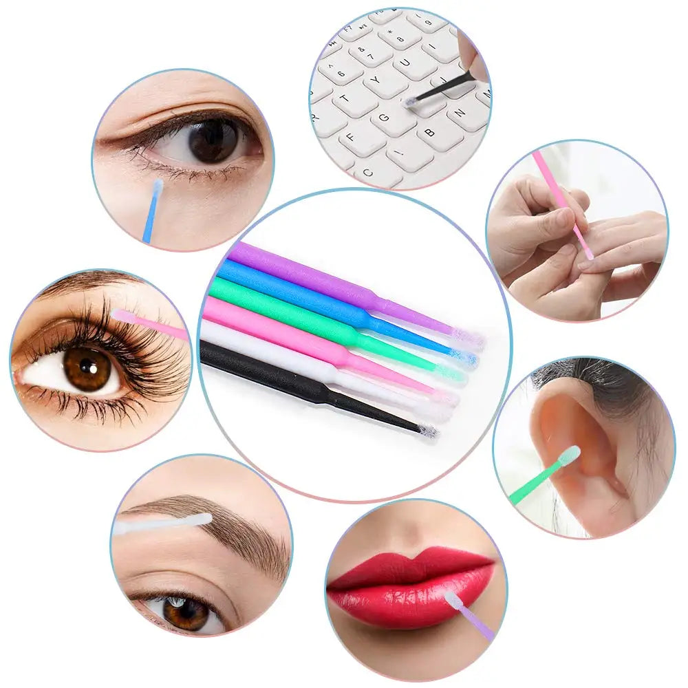 200pcs Disposable Brush Set - Mascara Wands, Lip Brushes, and Microbrush Applicators for Eyelash Extensions and Eyebrow Makeup Tools.