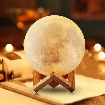 8cm Moon Lamp LED Night Light - Battery Powered with Stand - Starry Lamp for Bedroom Decor