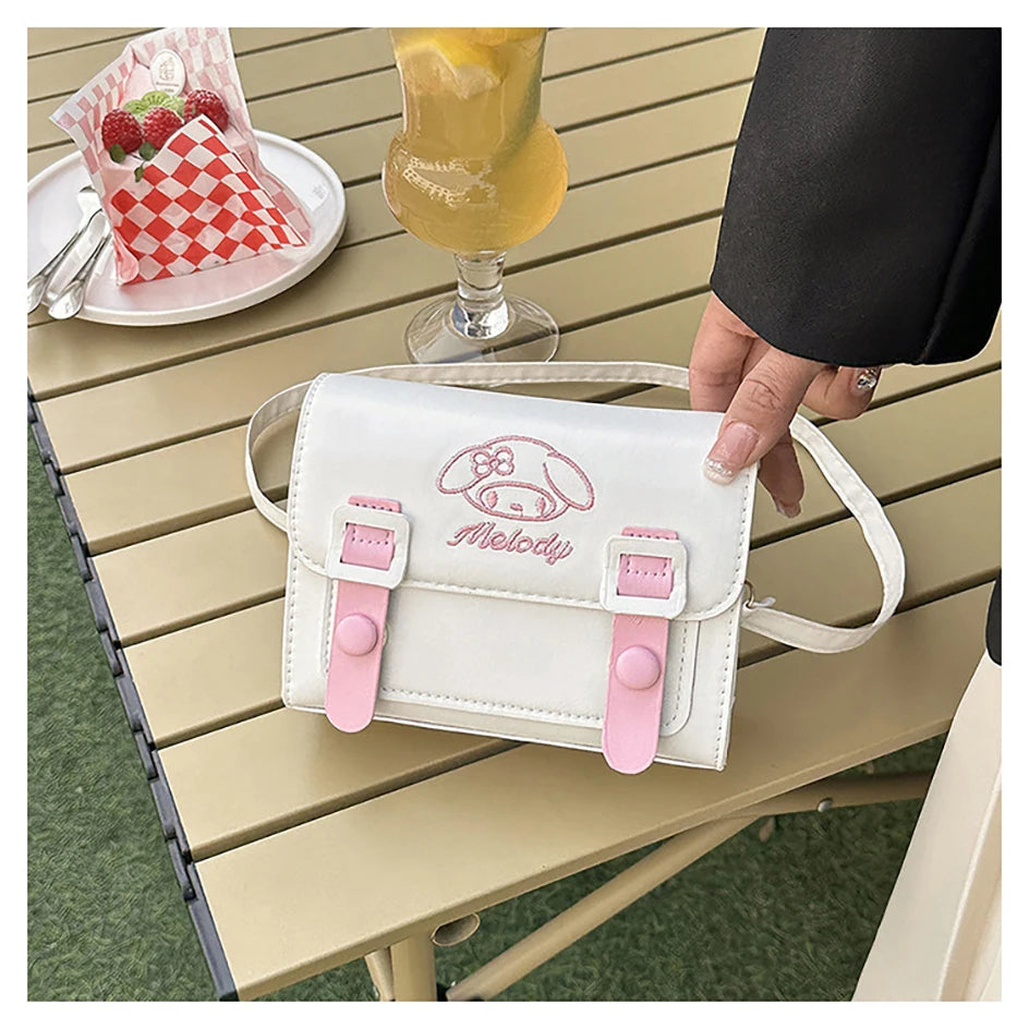 Sanrio PU Square Bag - Anime Shoulder Bags, Kawaii Messenger Tote, Cute Cartoon Backpacks Featuring My Melody, Cinnamoroll, and Kuromi Fashion Bags.