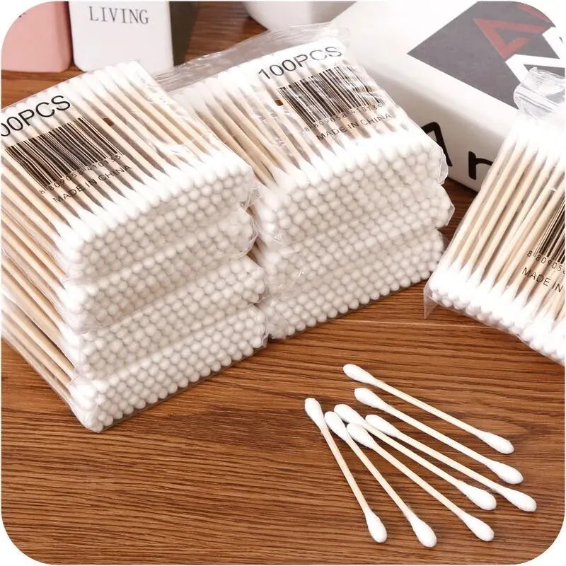 500pcs Double-Headed Wooden Cotton Swabs - Nose and Ear Cleaning, Women’s Makeup Tools, Lipstick Applicator, Cotton Buds, and Tip Sticks.