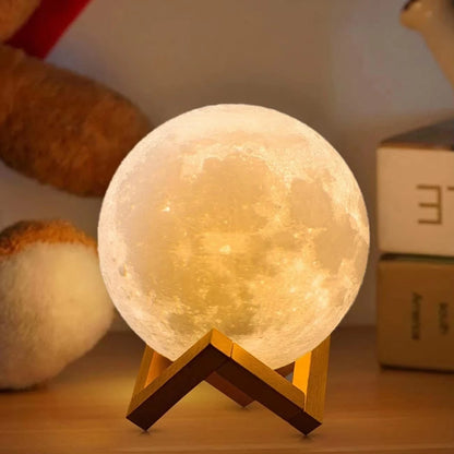 8cm Moon Lamp LED Night Light - Battery Powered with Stand - Starry Lamp for Bedroom Decor