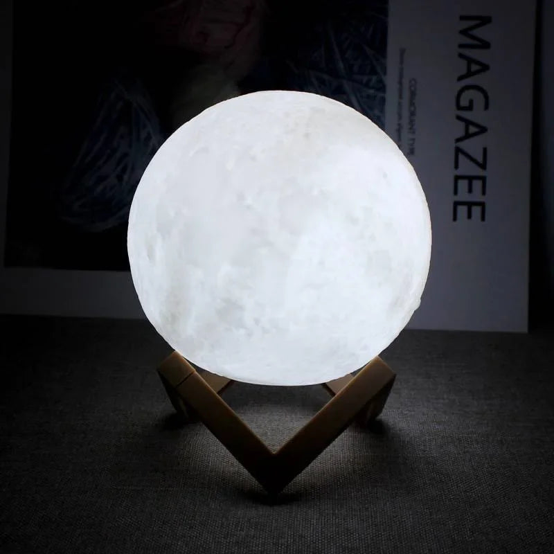 8cm Moon Lamp LED Night Light - Battery Powered with Stand - Starry Lamp for Bedroom Decor