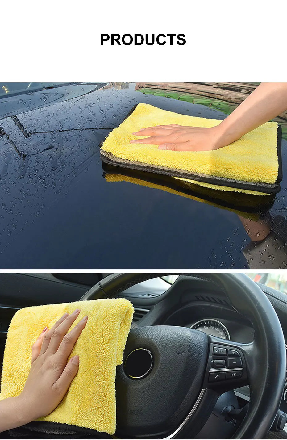 SEAMETAL 50x100cm Car Washing Towel - 400GSM Microfiber Cleaning Cloth with High Water Absorption - Double-Sided Soft Car Wash Drying Towel.