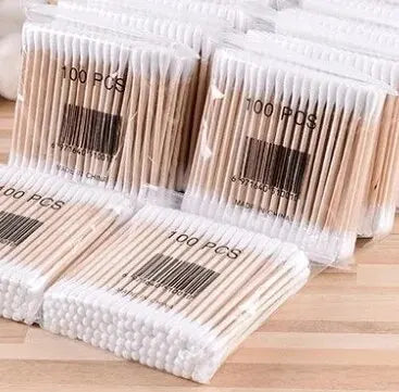 500pcs Double-Headed Wooden Cotton Swabs - Nose and Ear Cleaning, Women’s Makeup Tools, Lipstick Applicator, Cotton Buds, and Tip Sticks.