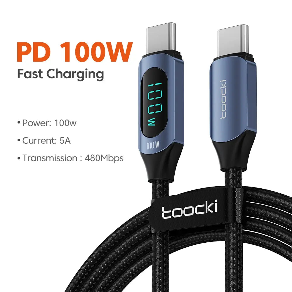 Toocki Type-C to Type-C Cable 100W PD Fast Charging - USB-C Display Cable Compatible with Xiaomi POCO F3, Realme, MacBook, and iPad