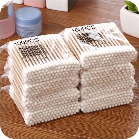 500pcs Double-Headed Wooden Cotton Swabs - Nose and Ear Cleaning, Women’s Makeup Tools, Lipstick Applicator, Cotton Buds, and Tip Sticks.